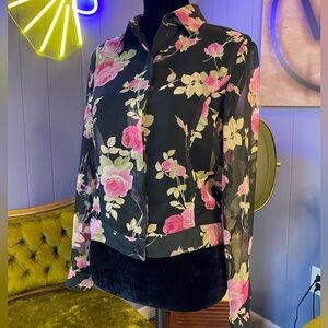 Vintage 90s Mesmerize Sheer Floral Blouse Size Small